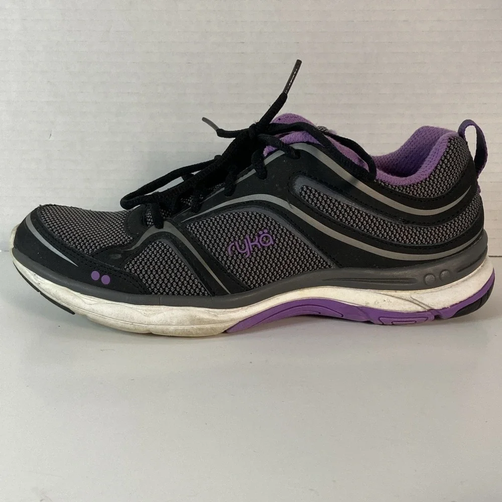 Ryka Shift Memory Foam Sneakers Size 7 M Black Purple Comfort Walk Arch Support